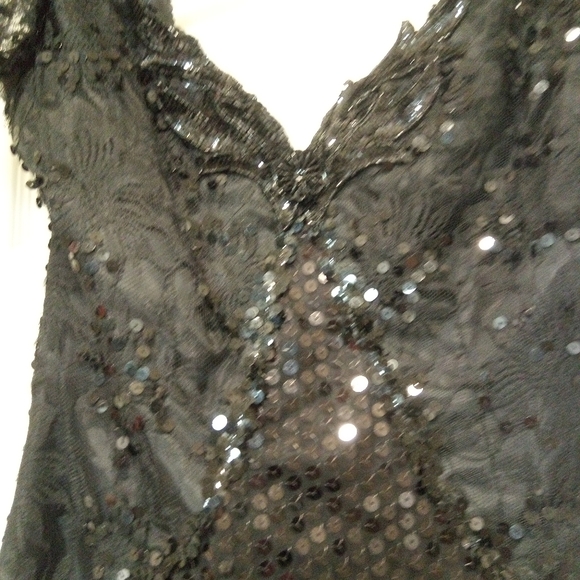Vintage circa 1970’s 🖤 Beautifully sequined 👗black sequins & lace (size 4 ) - Picture 5 of 7